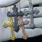 Sterling Silver Big Cross Pendant with Necklace and AAAAA Zircon