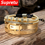 4 Pcs/Set Beaded Bracelets Roman Numeral Steel Bangles Men Jewelry