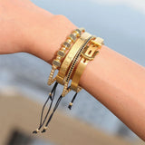 4 Pcs/Set Beaded Bracelets Roman Numeral Steel Bangles Men Jewelry