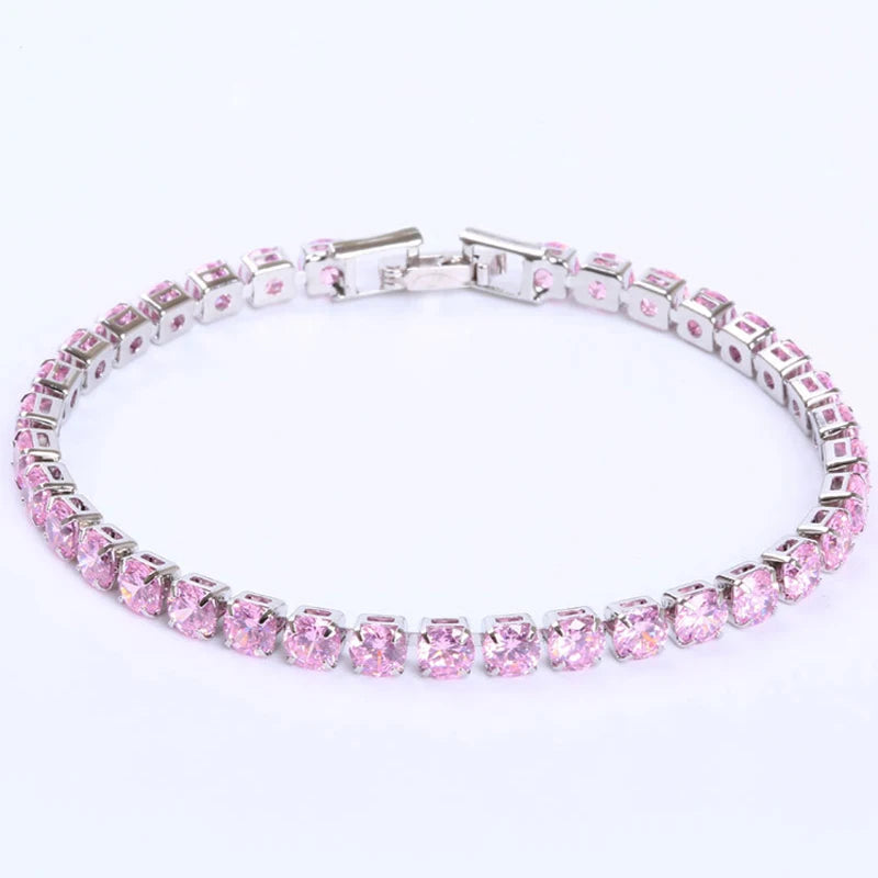 4mm CZ Tennis Bracelet Iced Out Crystal Wedding Jewelry Silver Chain