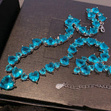 50mm Sea Zircon Silver Necklace Crystal Long Chain Elegant Jewelry