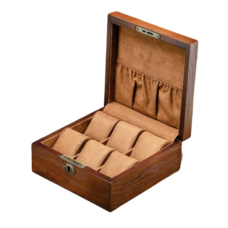 6 Slot Wood Watch Box with Removable Pillows Organizer