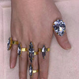 Rhinestone Acrylic Water Drop Finger Ring Set for Women Geometric Open Rings