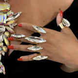 Rhinestone Acrylic Water Drop Finger Ring Set for Women Geometric Open Rings