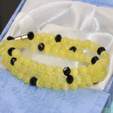 Yellow Cat Eyes Stone 3 Rows Bracelet with Magnetic Clasps