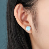 8mm Natural Opal Stud Earrings S925 Sterling Silver Party Fine Jewelry