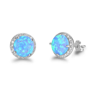 8mm Natural Opal Stud Earrings S925 Sterling Silver Party Fine Jewelry