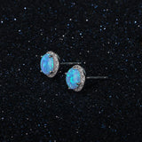 8mm Natural Opal Stud Earrings S925 Sterling Silver Party Fine Jewelry