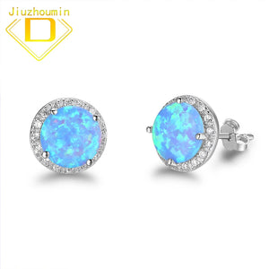 8mm Natural Opal Stud Earrings S925 Sterling Silver Party Fine Jewelry