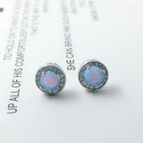 8mm Natural Opal Stud Earrings S925 Sterling Silver Party Fine Jewelry