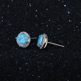 8mm Natural Opal Stud Earrings S925 Sterling Silver Party Fine Jewelry
