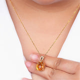 8 Carats Yellow Crystal Citrine Diamond Pendant Necklace for Women