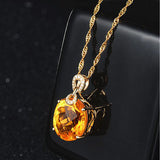 8 Carats Yellow Crystal Citrine Diamond Pendant Necklace for Women