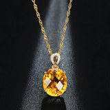 8 Carats Yellow Crystal Citrine Diamond Pendant Necklace for Women