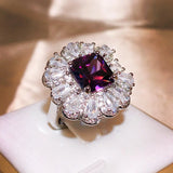 925 Silver Purple Zircon Water Drop Diamond Ring