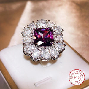 925 Silver Purple Zircon Water Drop Diamond Ring
