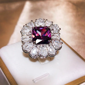 925 Silver Purple Zircon Water Drop Diamond Ring