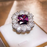 925 Silver Purple Zircon Water Drop Diamond Ring