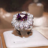 925 Silver Purple Zircon Water Drop Diamond Ring