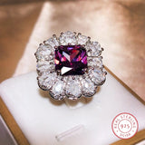 925 Silver Purple Zircon Water Drop Diamond Ring