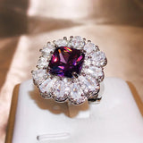 925 Silver Purple Zircon Water Drop Diamond Ring
