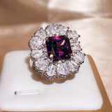 925 Silver Purple Zircon Water Drop Diamond Ring