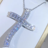 925 Silver Cross Pendant Statement Necklace With AAAA+ Zircon