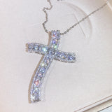 925 Silver Cross Pendant Statement Necklace With AAAA+ Zircon