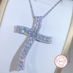 925 Silver Cross Pendant Statement Necklace With AAAA+ Zircon