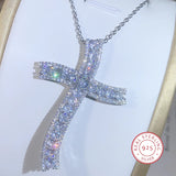 925 Silver Cross Pendant Statement Necklace With AAAA+ Zircon