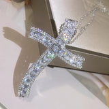 925 Silver Cross Pendant Statement Necklace With AAAA+ Zircon