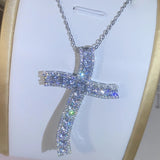 925 Silver Cross Pendant Statement Necklace With AAAA+ Zircon