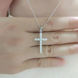 925 Silver Crucifix Charm Necklace Choker for Women Simulated DIAMOND