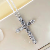 925 Silver Crucifix Charm Necklace Choker for Women Simulated DIAMOND