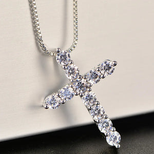 925 Silver Crucifix Charm Necklace Choker for Women Simulated DIAMOND