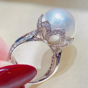 925 Silver Freshwater Pearl Rings Women CZ Silver Temperament Female