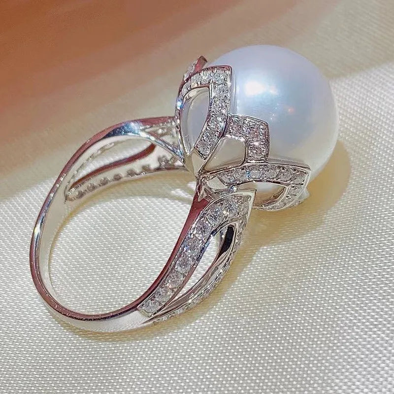 925 Silver Freshwater Pearl Rings Women CZ Silver Temperament Female