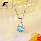 925 Silver Necklace Oval Sapphire Zircon Pendant for Women