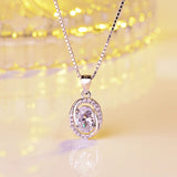 925 Silver Necklace Oval Sapphire Zircon Pendant for Women