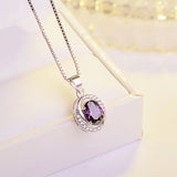 925 Silver Necklace Oval Sapphire Zircon Pendant for Women