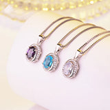 925 Silver Necklace Oval Sapphire Zircon Pendant for Women
