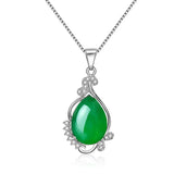 925 Silver Necklace with Created Red Zircon Water Drop Pendant