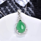 925 Silver Necklace with Created Red Zircon Water Drop Pendant