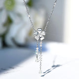 925 Silver Shell Flower Necklace Love Tassel Set Diamond Jewelry