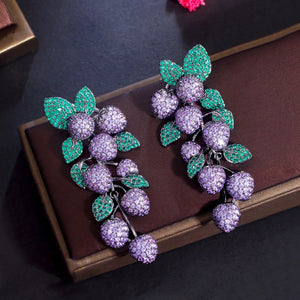 925 Silver CZ Petal Leaves Retro Earrings Crystal Dangle Earrings