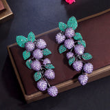 925 Silver CZ Petal Leaves Retro Earrings Crystal Dangle Earrings