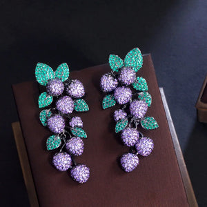 925 Silver CZ Petal Leaves Retro Earrings Crystal Dangle Earrings