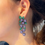 925 Silver CZ Petal Leaves Retro Earrings Crystal Dangle Earrings