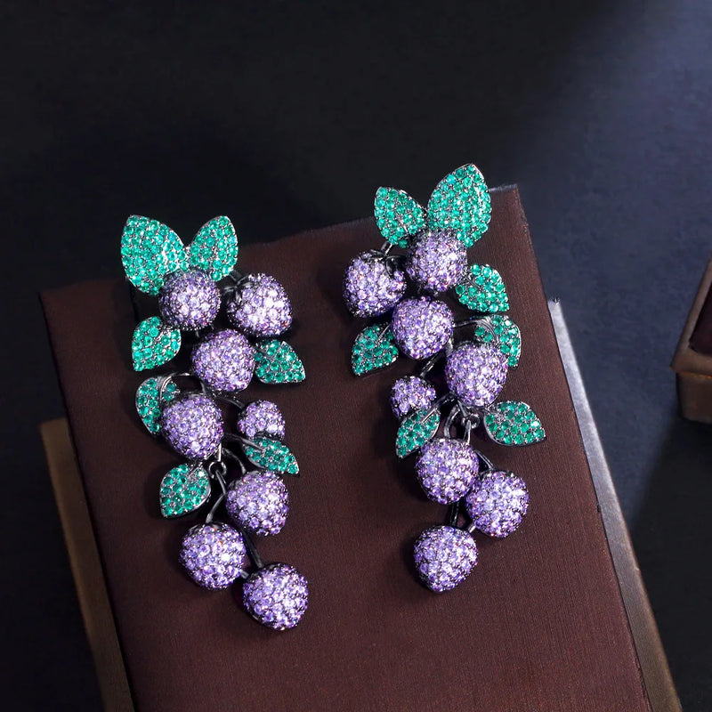 925 Silver CZ Petal Leaves Retro Earrings Crystal Dangle Earrings