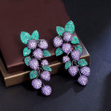 925 Silver CZ Petal Leaves Retro Earrings Crystal Dangle Earrings
